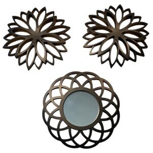 Black Floral Mirror Wall Decor Set, [3 Piece Set]